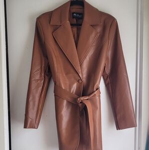 White Birch Brown Leather Belted Jacket